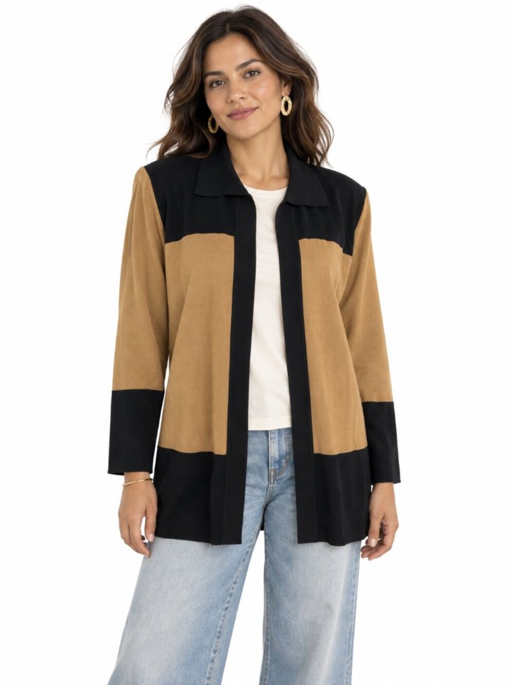 Misook Black Brown Colorblock Cardigan Size S Quiet Luxury Minimalist